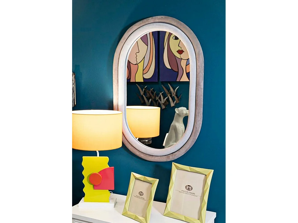 Miroir Marinetti, Verre miroité, Objet d'ameublement mural, Décoration avec miroir, 60x4 h90 cm, Tourterelle et Gris