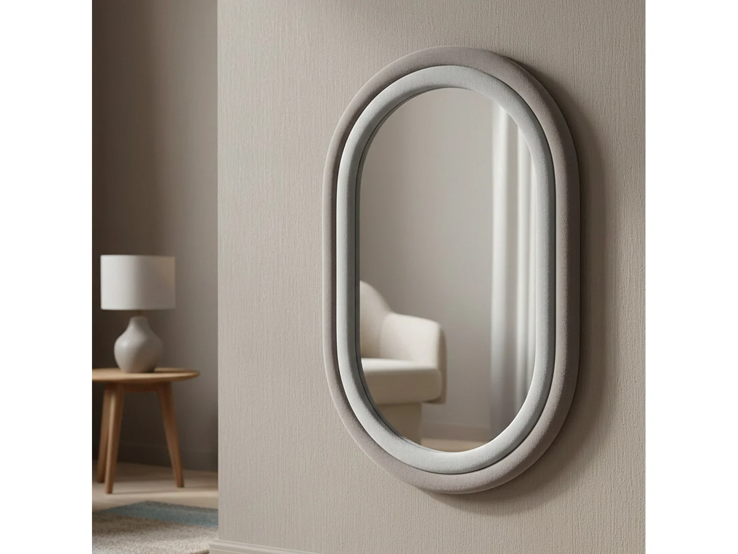 Miroir Marinetti, Verre miroité, Objet d'ameublement mural, Décoration avec miroir, 60x4 h90 cm, Tourterelle et Gris