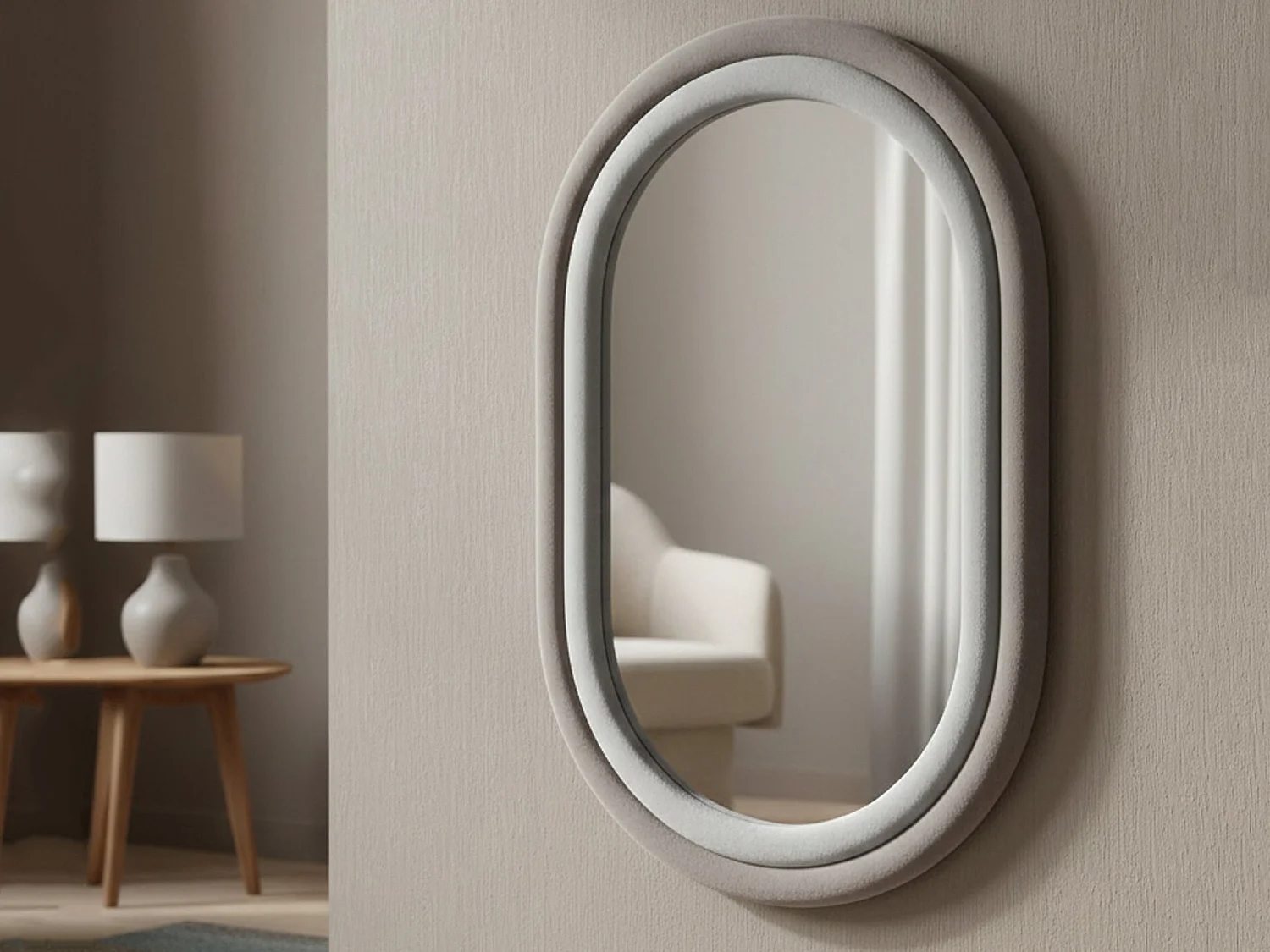 Miroir Marinetti, Verre miroité, Objet d'ameublement mural, Décoration avec miroir, 60x4 h90 cm, Tourterelle et Gris