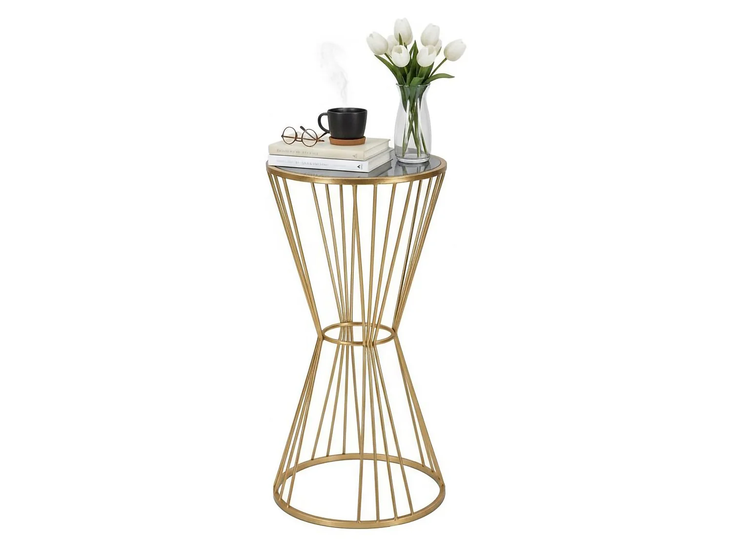 Table basse Agnes, Table basse, Porte-revues pour canapé, Etagère de salon, 40x40 h80 cm, Or
