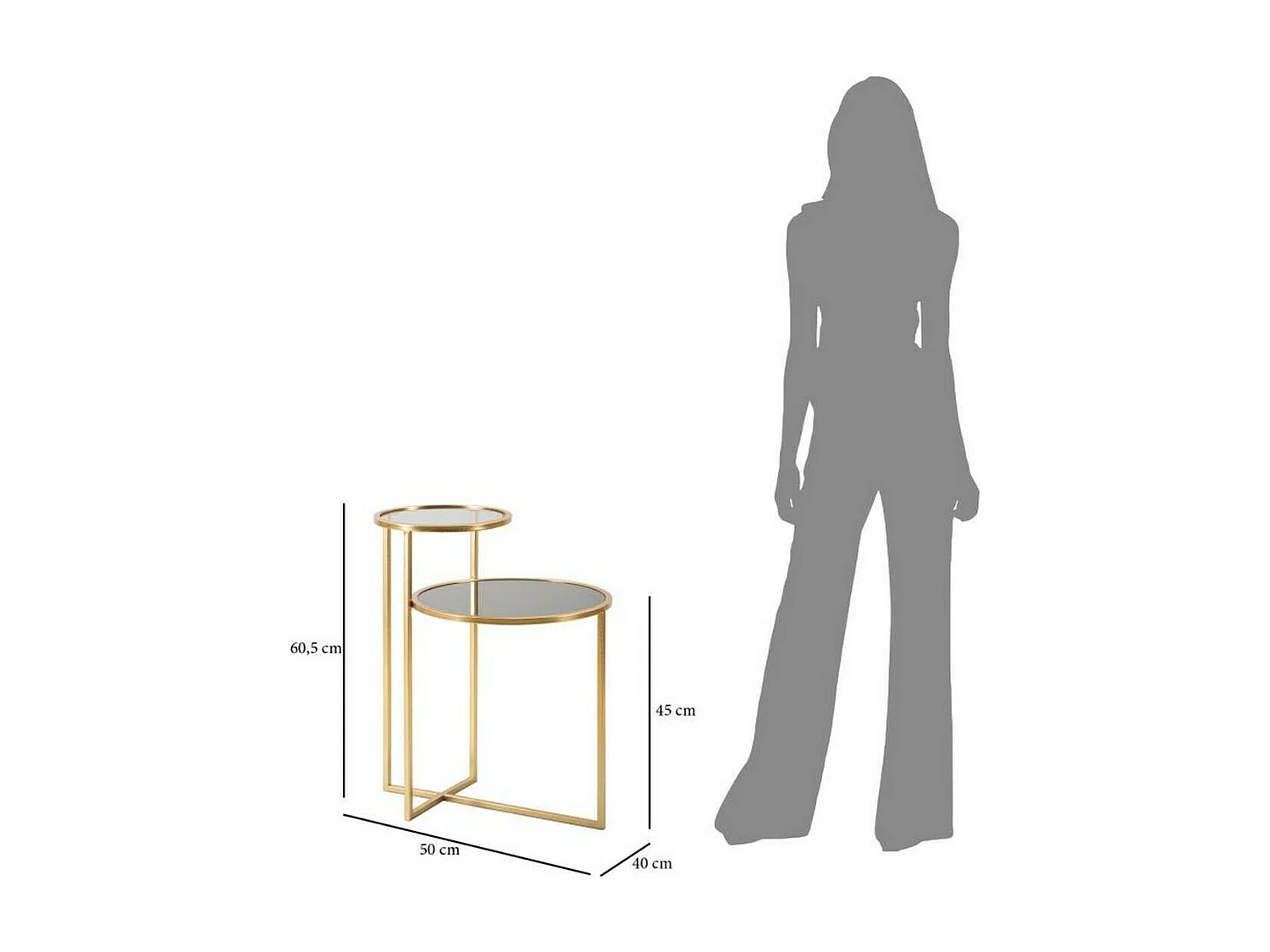 Tavolino da Salotto Yoko, Piano in Vetro Fumé, 40x50x60.5h cm oro