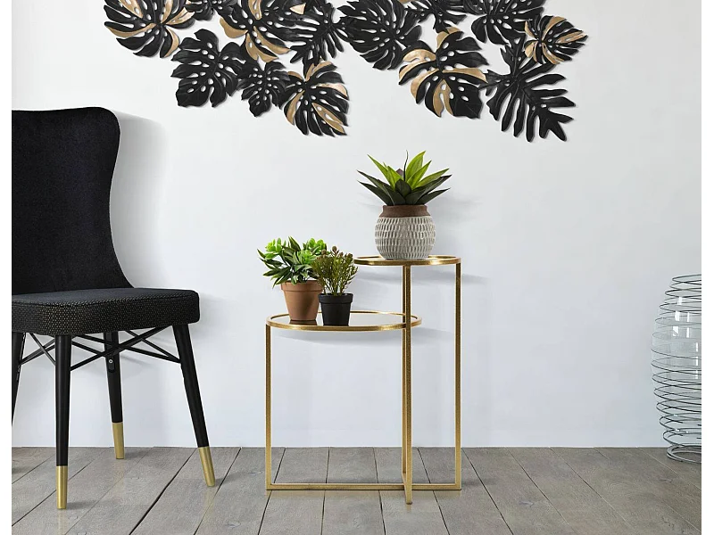 Mesa de centro Yoko, Mesa de centro baixa, Porta-revistas para sofá, Prateleira de sala, 50x40 h61 cm, Dourado