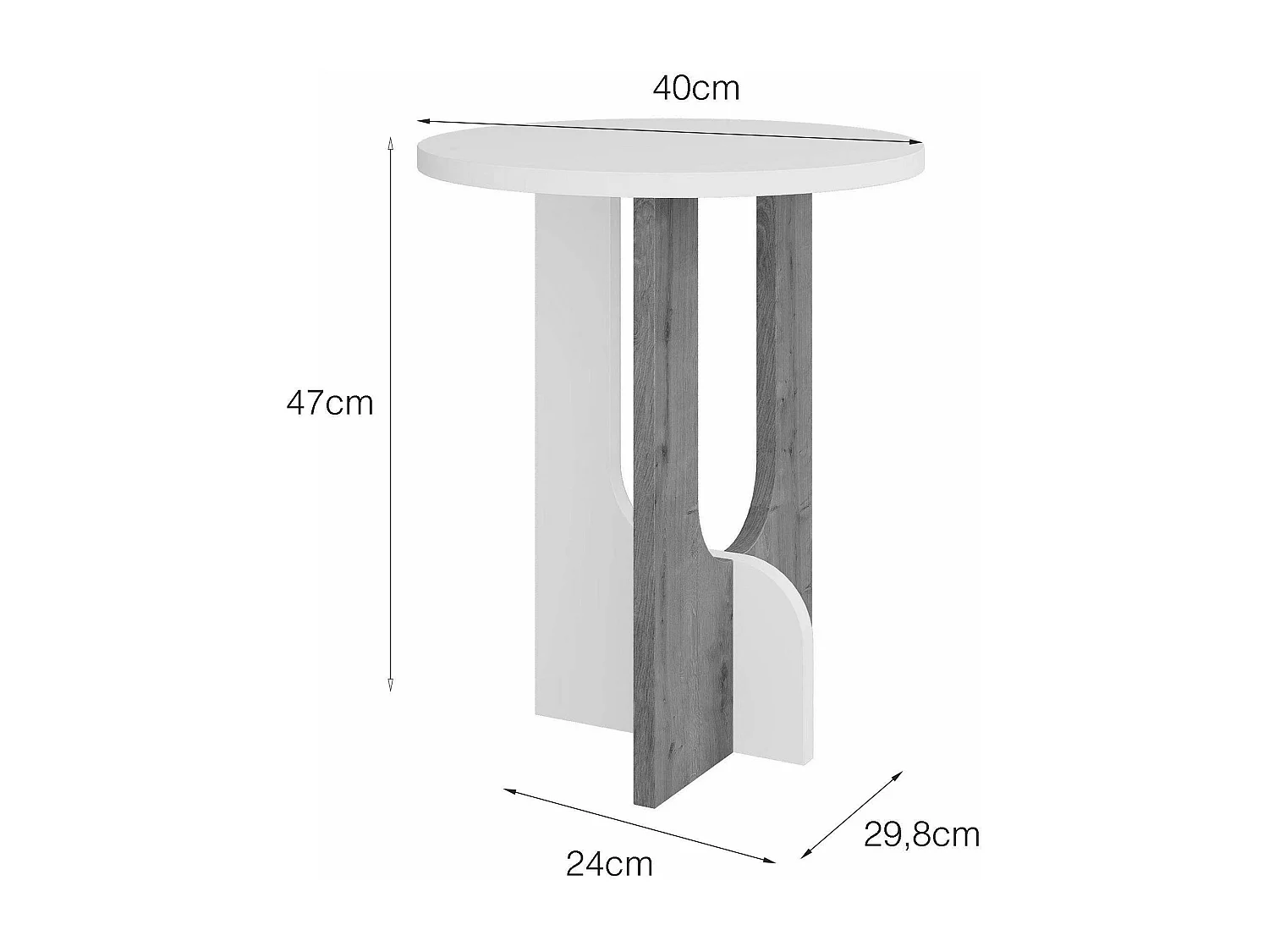 Dpa-safontafel, koffietafeltafel, bankrek, woonkamerplank, 40x40h47 cm, wit en eiken