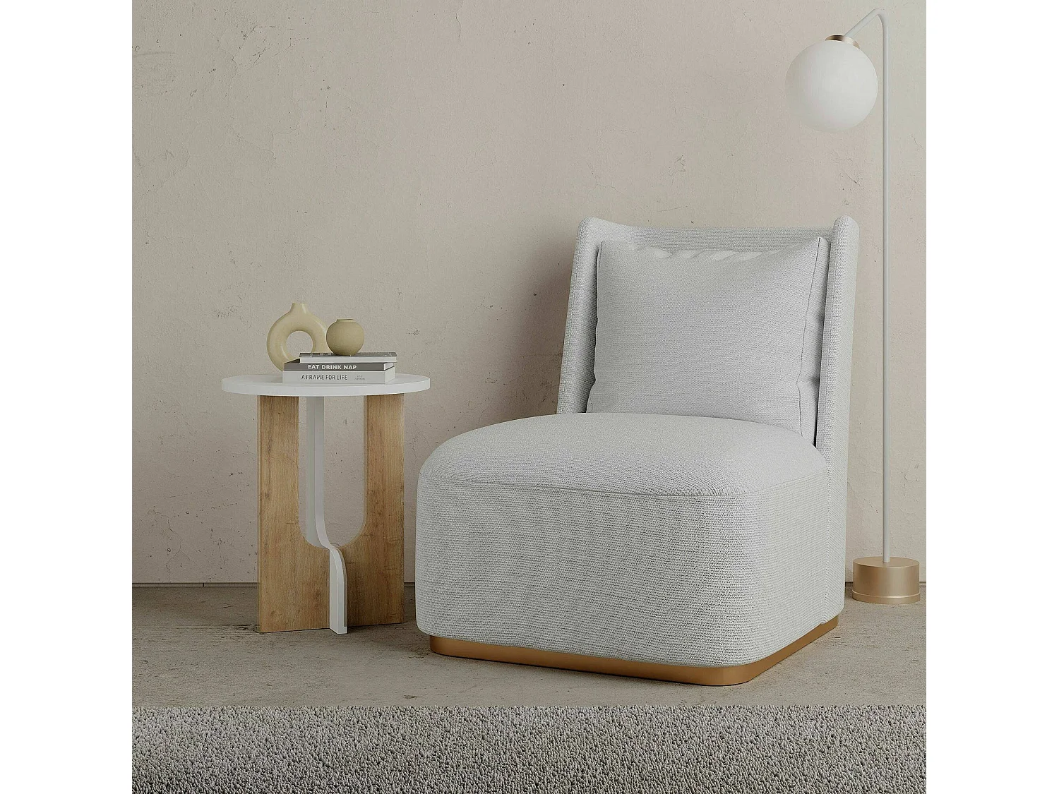 Dpa-safontafel, koffietafeltafel, bankrek, woonkamerplank, 40x40h47 cm, wit en eiken