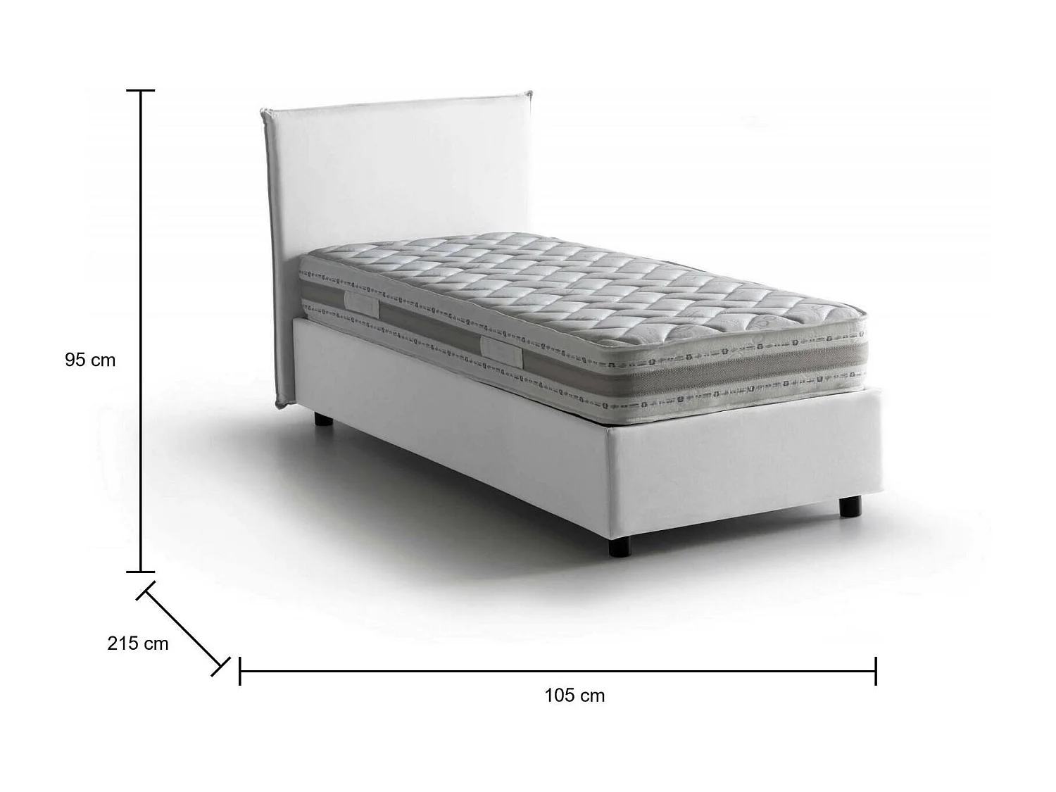 Lit simple Dbaston, Lit coffre avec revêtement en tissu, 100% Made in Italy, Ouverture frontale, avec matelas 90x200 cm inclus, Blanc