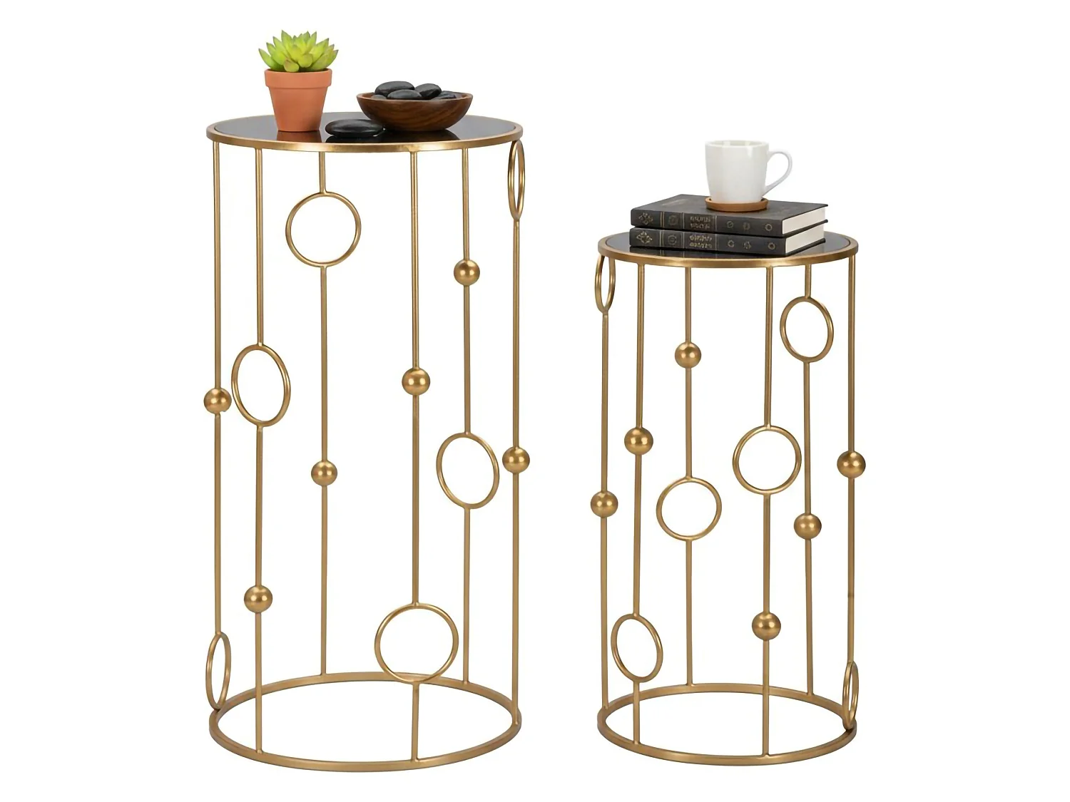 Table basse Leonid, Table basse, Porte-revues pour canapé, Etagère de salon, 50x50 h100 cm, Or