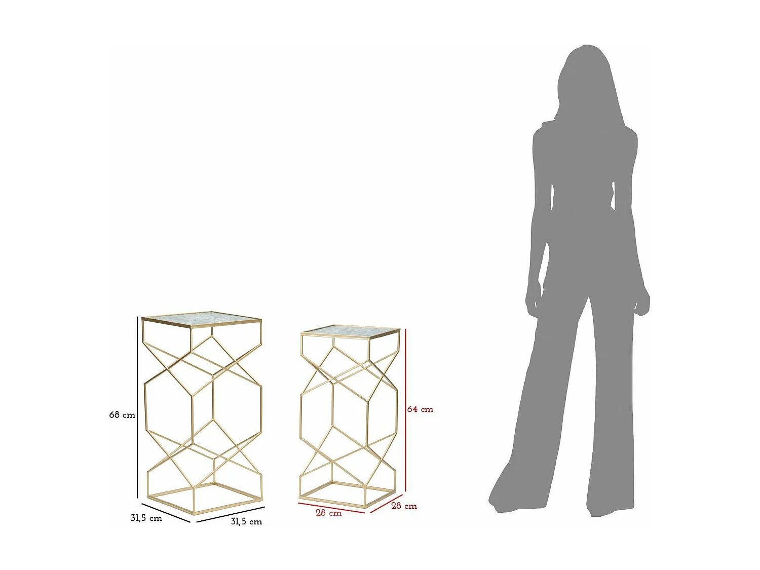 George salontafel, Lage salontafel, Tijdschriftenrek voor bank, Woonkamerplank, Goud, 32x32 h68 cm