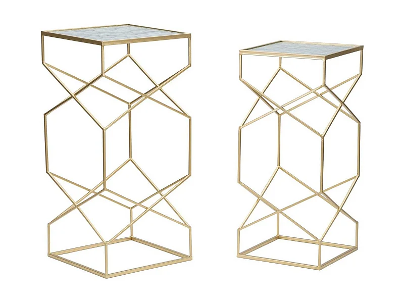 George salontafel, Lage salontafel, Tijdschriftenrek voor bank, Woonkamerplank, Goud, 32x32 h68 cm