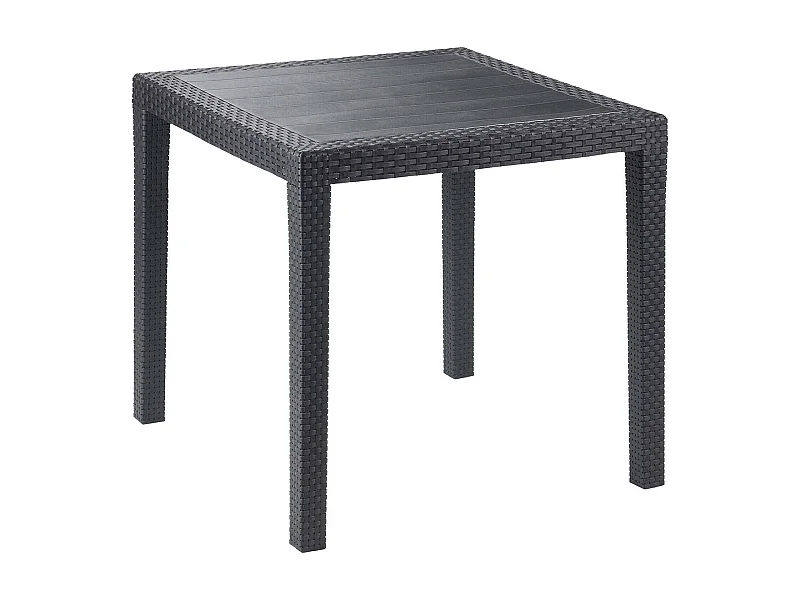 Mesa de exterior Daanan, Mesa de jardim quadrada, Mesa de centro fixa com efeito de rattan, 100% Fabricado na Itália, 80x80h72 cm, Antracite