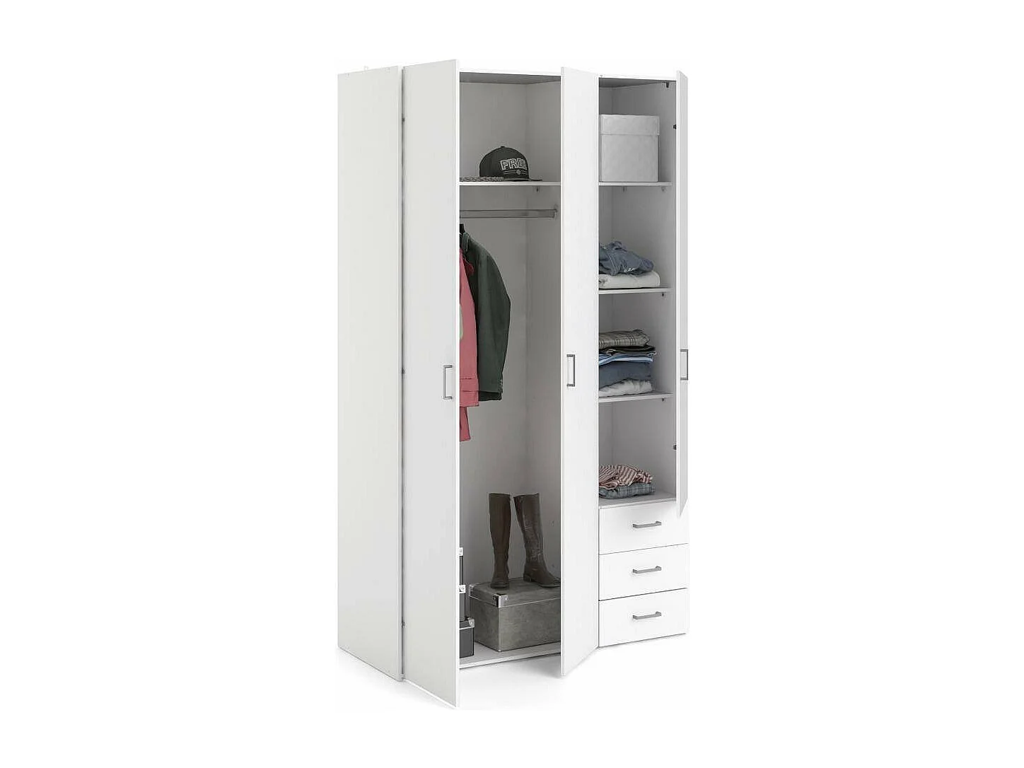 Garde-robe 3 portes Dsemplic, Meubles de chambre, Penderie de plain-pied, Placard à vêtements, 115x49 h200 cm, Blanc