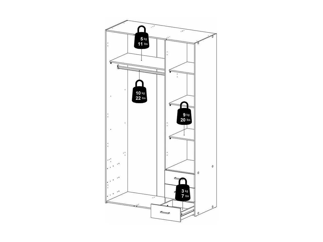 Garde-robe 3 portes Dsemplic, Meubles de chambre, Penderie de plain-pied, Placard à vêtements, 115x49 h200 cm, Blanc