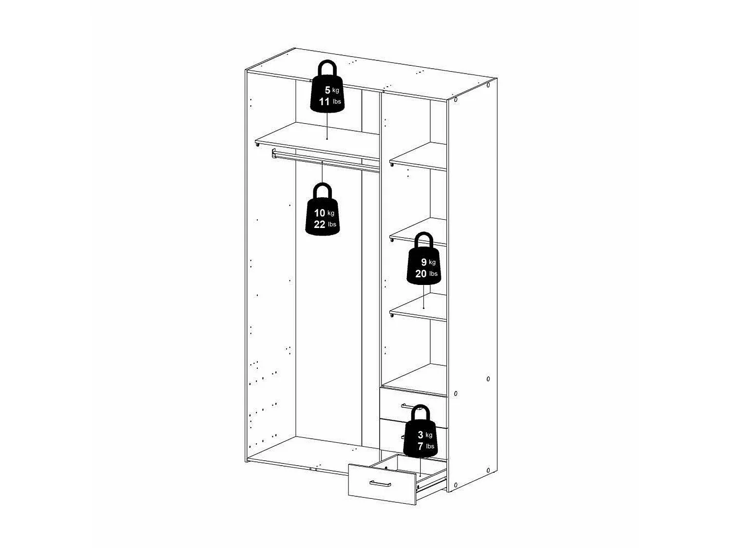 Garde-robe 3 portes Dsemplic, Meubles de chambre, Penderie de plain-pied, Placard à vêtements, 115x49 h200 cm, Blanc