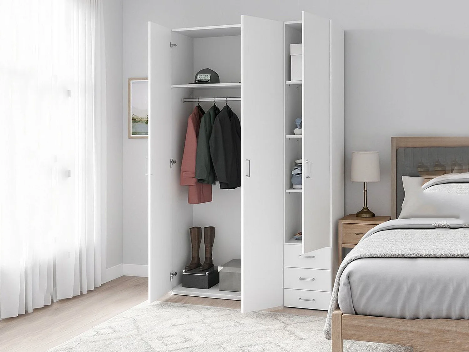 Garde-robe 3 portes Dsemplic, Meubles de chambre, Penderie de plain-pied, Placard à vêtements, 115x49 h200 cm, Blanc