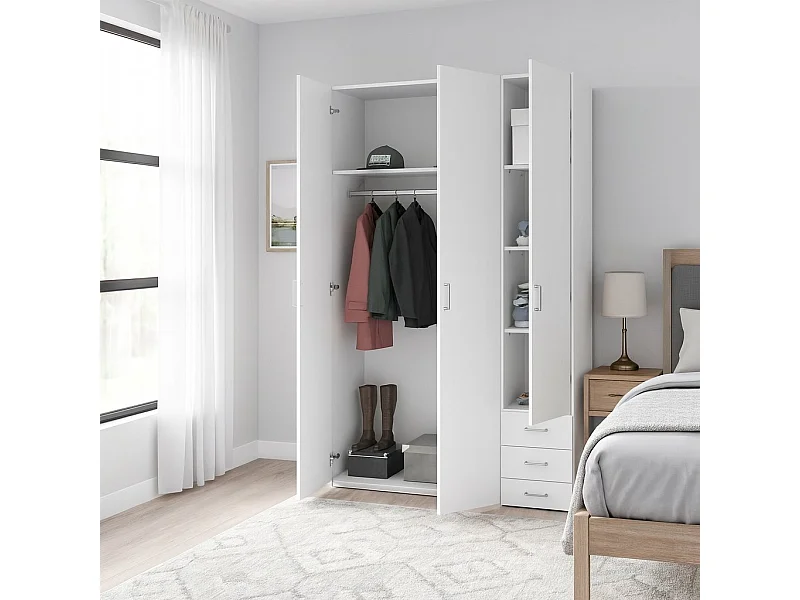 Garde-robe 3 portes Dsemplic, Meubles de chambre, Penderie de plain-pied, Placard à vêtements, 115x49 h200 cm, Blanc
