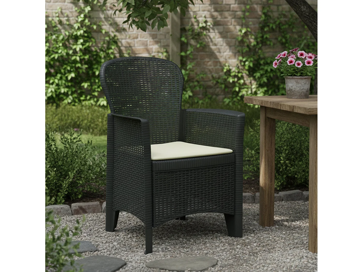 Sillas de Jardín Dboatti, Asiento de jardín, sillón de exterior efecto ratán, 100% Made in Italy, 60x58h89 cm, Antracita