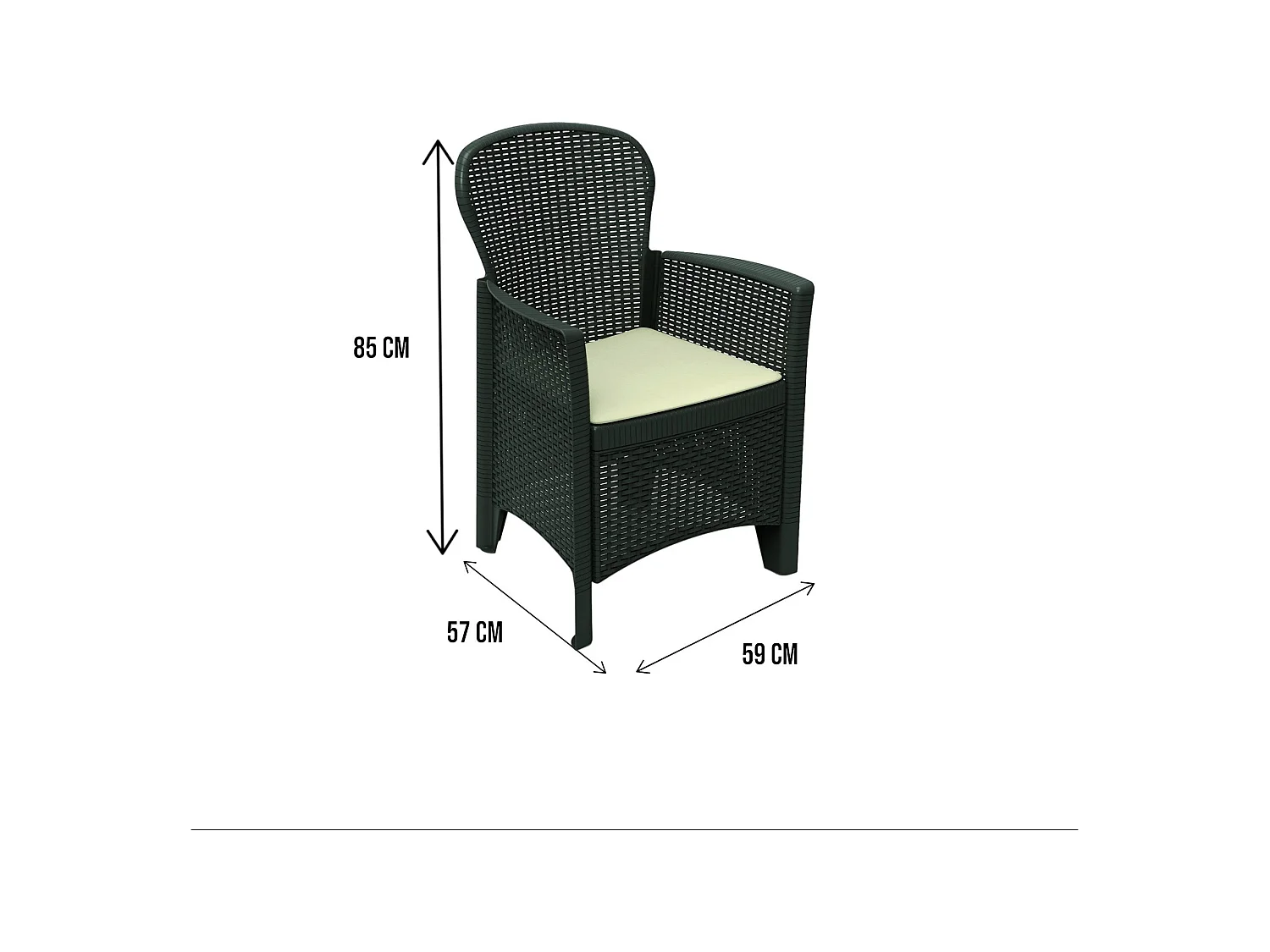 Sillas de Jardín Dboatti, Asiento de jardín, sillón de exterior efecto ratán, 100% Made in Italy, 60x58h89 cm, Antracita