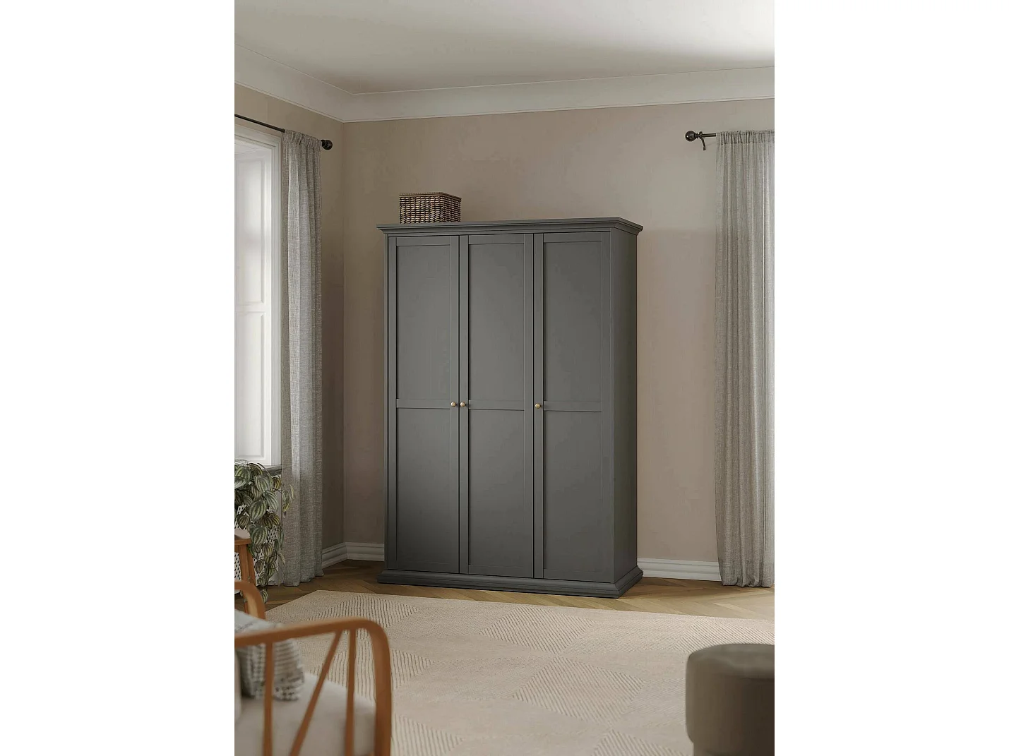 Garde-robe 3 portes Dsempe, Meubles de chambre, Penderie de plain-pied, Placard à vêtements, 139x61 h201 cm, Gris