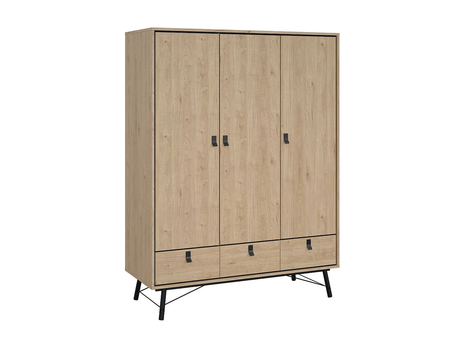 Garde-robe 3 portes Dverdell, Meubles de chambre, Penderie de plain-pied, Placard à vêtements, 150x60 h200 cm, Chêne clair