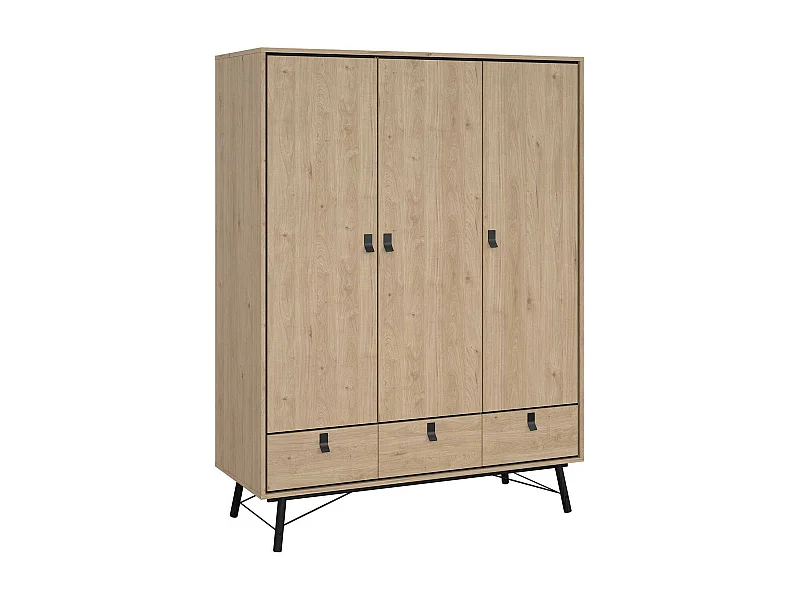 Garde-robe 3 portes Dverdell, Meubles de chambre, Penderie de plain-pied, Placard à vêtements, 150x60 h200 cm, Chêne clair