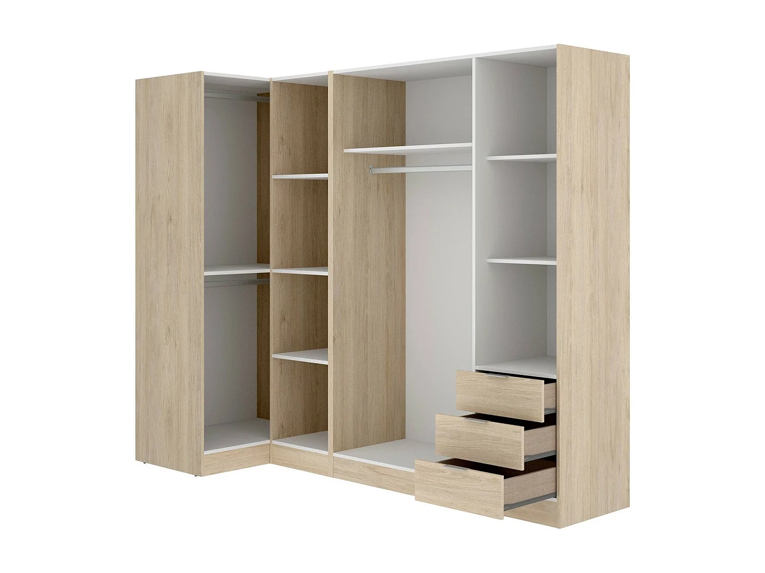 Kleiderschrank Succiso, Eckschrank für Schlafzimmer, Eckschrank mit 5 Flügeltüren, 214x91h184 cm, Eiche