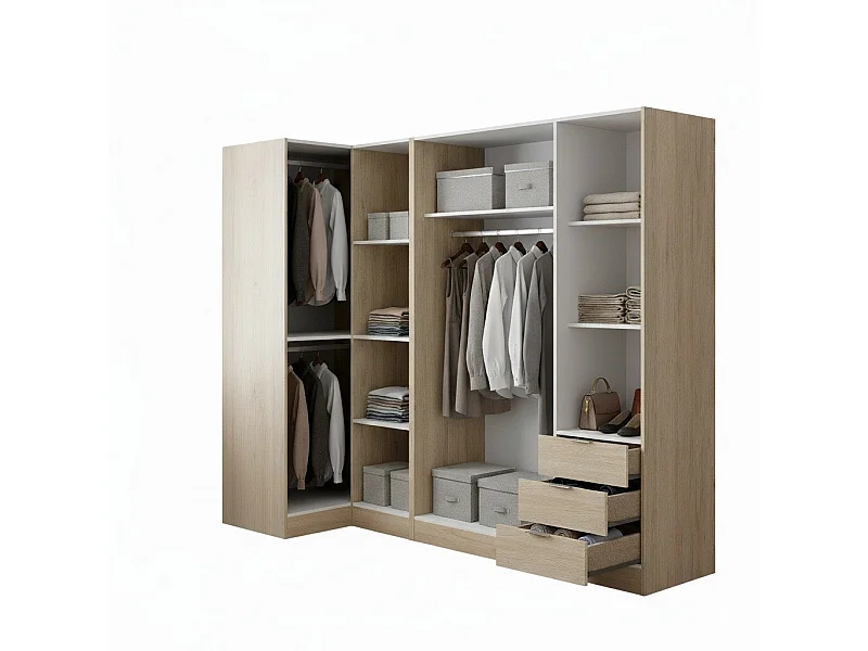 Armoire Succiso, Armoire d'angle pour chambre à coucher, Armoire d'angle avec 5 portes battantes, 214x91h184 cm, Chêne