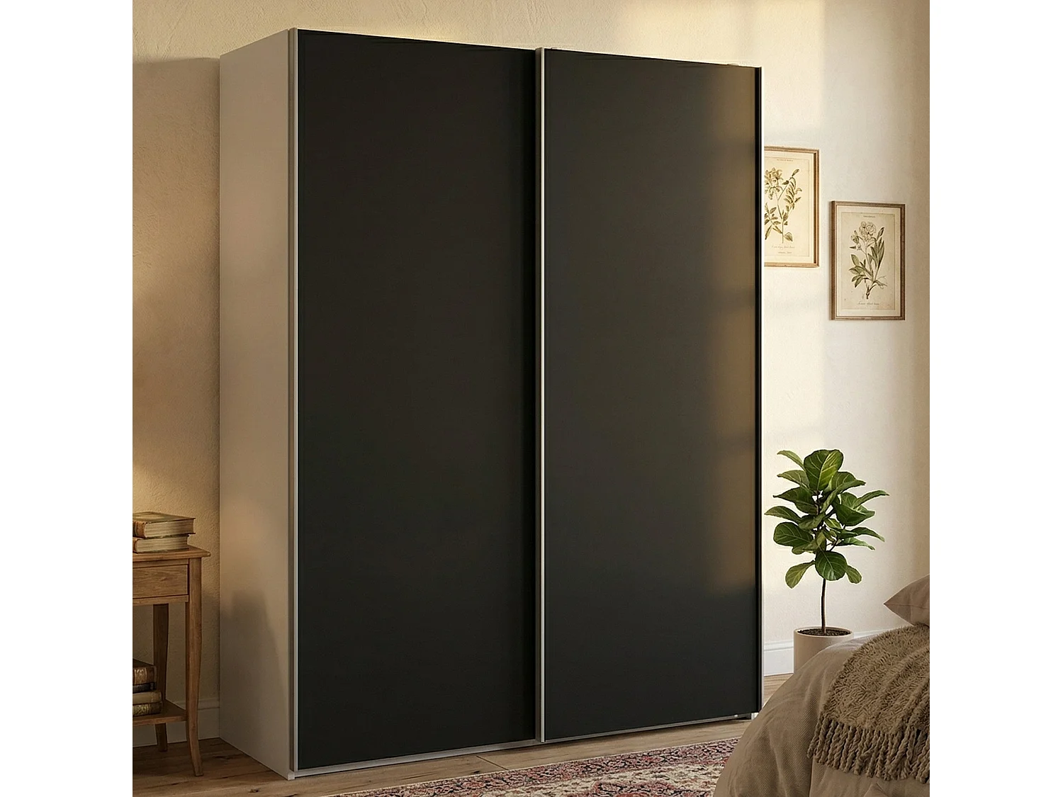 Garde-robe 2 portes Dstang, Meubles de chambre, Penderie de plain-pied, Placard à vêtements, 150x61 h200 cm, Blanc et Noir