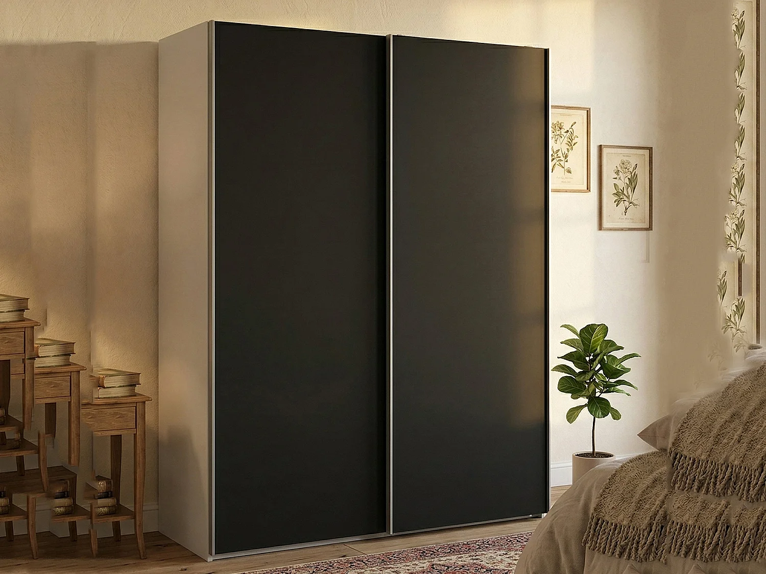 Garde-robe 2 portes Dstang, Meubles de chambre, Penderie de plain-pied, Placard à vêtements, 150x61 h200 cm, Blanc et Noir