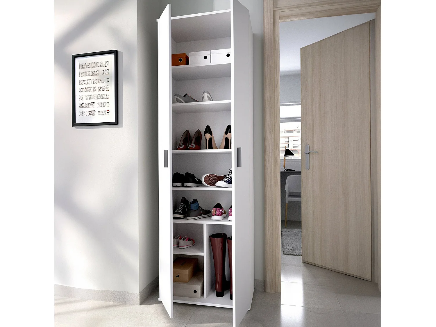 Armoire polyvalente Suretta, Unité de rangement multifonctionnelle, Armoire avec 2 portes, 61x35h190 cm, Blanc