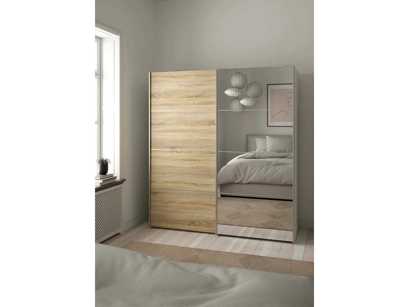 Cerreto 2-deurskast, Slaapkamermeubel, Inloopkast, Kledingkast, 182x64 h202 cm, Eiken en Wit