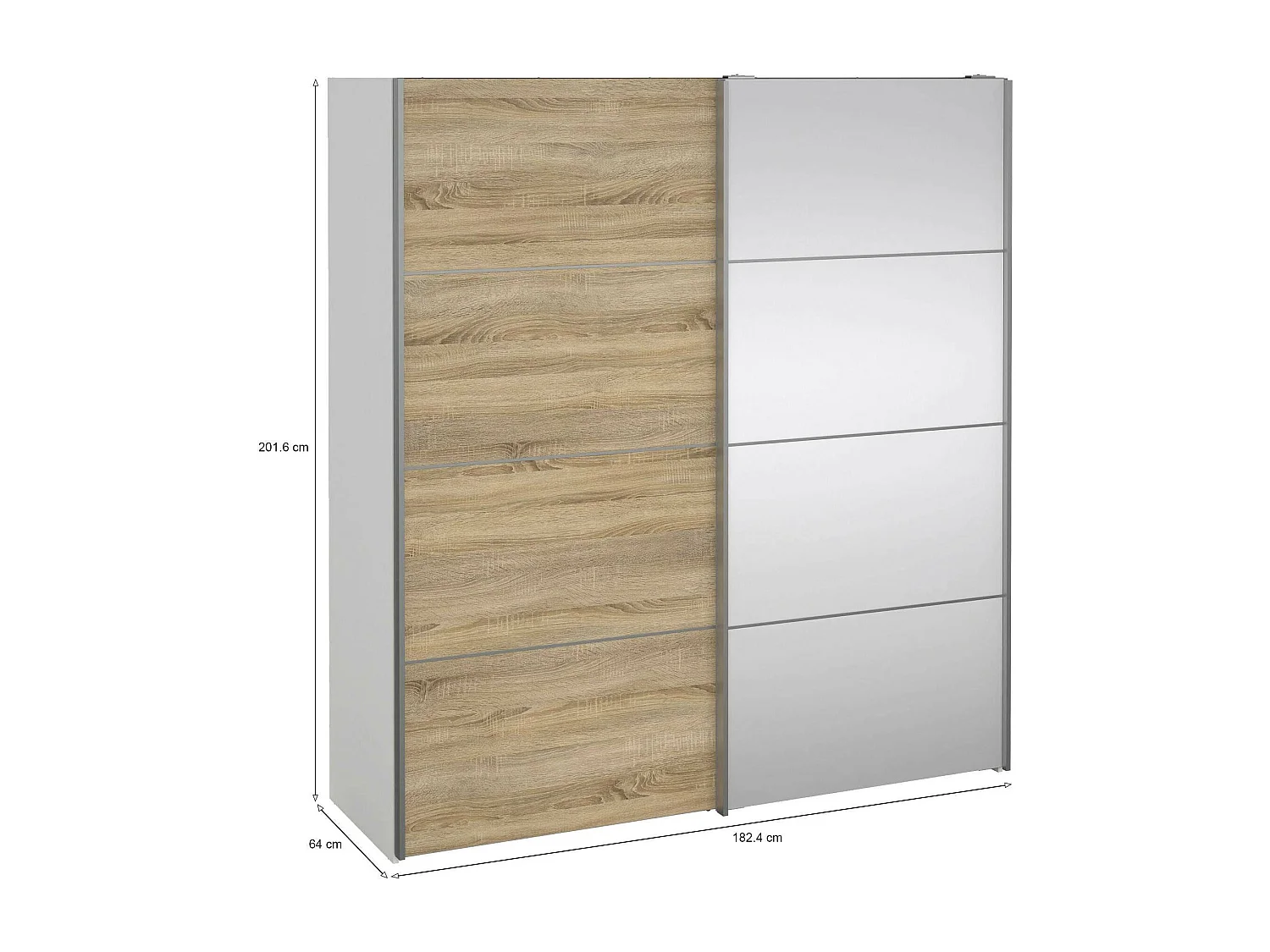 Kleiderschrank 2 Türen Cerreto, Schlafzimmermöbel, Schrank, Garderobe, 182x64 h202 cm, Eiche und WeiÃŸ