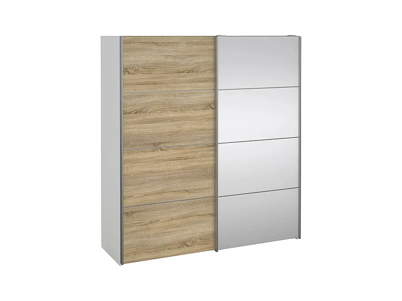 Garde-robe 2 portes Cerreto, Meubles de chambre, Penderie de plain-pied, Placard à vêtements, 182x64 h202 cm, Chêne et Blanc