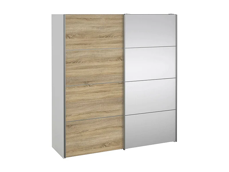 Cerreto 2-deurskast, Slaapkamermeubel, Inloopkast, Kledingkast, 182x64 h202 cm, Eiken en Wit