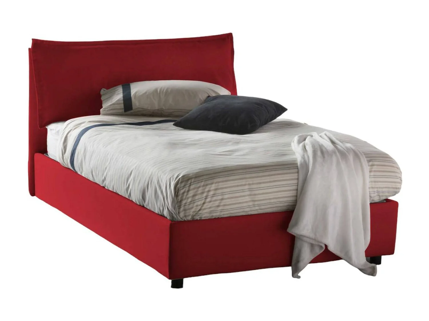 Lit double Dbegi, Lit coffre avec revêtement en tissu, 100% Made in Italy, Ouverture frontale, adapté pour matelas 120x200 cm, Rouge