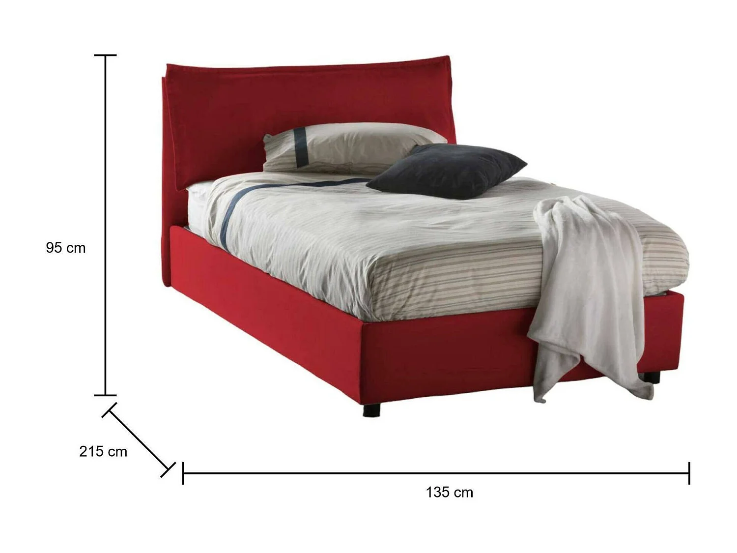 Lit double Dbegi, Lit coffre avec revêtement en tissu, 100% Made in Italy, Ouverture frontale, adapté pour matelas 120x200 cm, Rouge