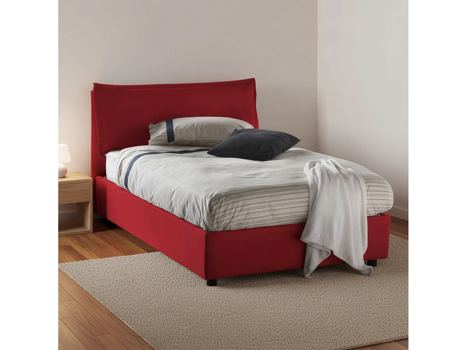 Lit double Dbegi, Lit coffre avec revêtement en tissu, 100% Made in Italy, Ouverture frontale, adapté pour matelas 120x200 cm, Rouge
