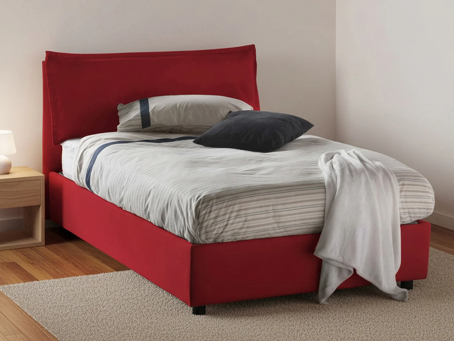 Lit double Dbegi, Lit coffre avec revêtement en tissu, 100% Made in Italy, Ouverture frontale, adapté pour matelas 120x200 cm, Rouge