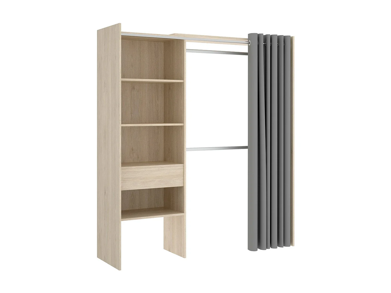 Armoire Wetterhorn, Structure pour dressing avec rideau, Cintre ouvert, 160x50h205 cm, Chêne