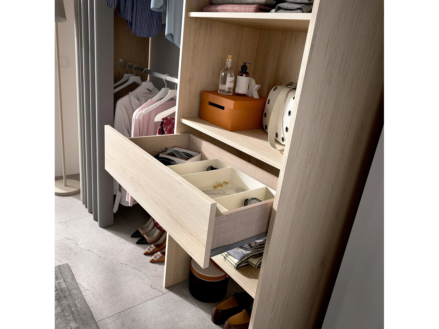 Dmora Guardaroba Grande Wetterhorn 50x205h cm Marrone Rovere 4 Ripiani Appendiabiti, Armadio Camera da Letto un Cassetto