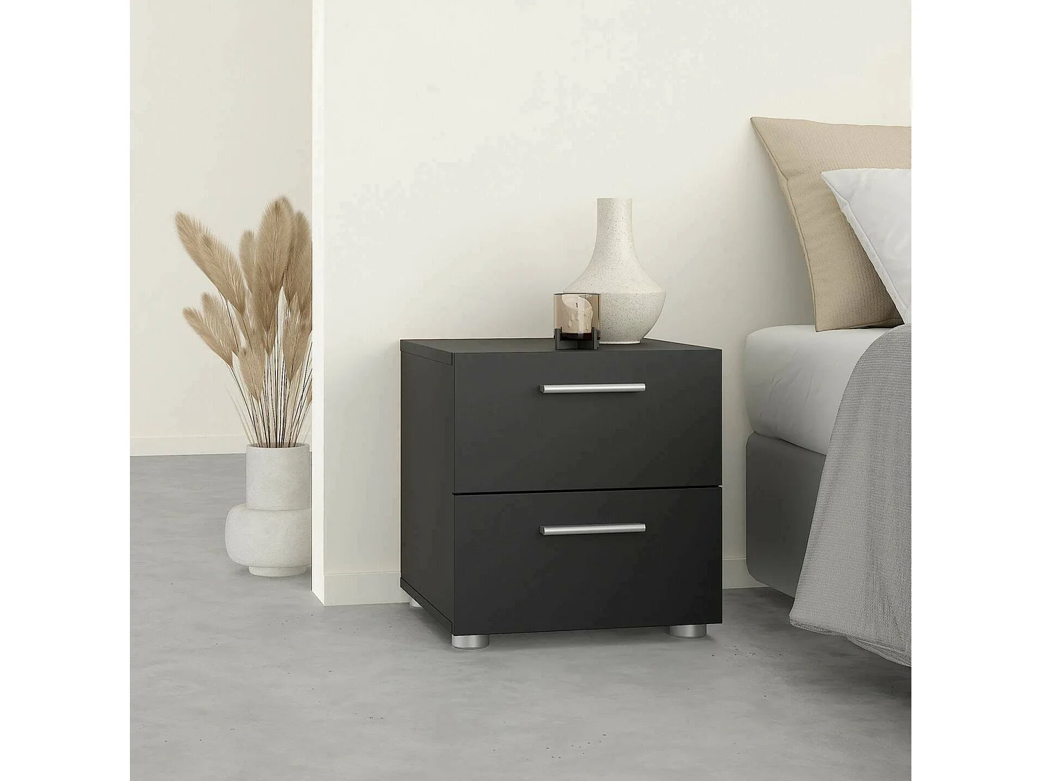 Chevet Drossett, Commode basse, Table de nuit, Étagère de chevet, 40x40 h42 cm, Noir