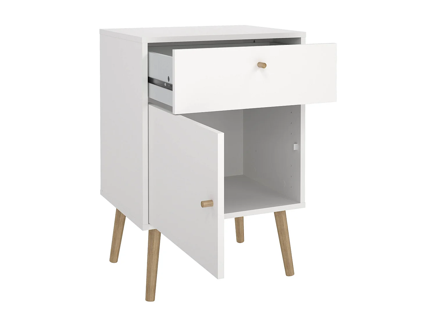 Chevet Dsal, Commode basse, Table de nuit, Étagère de chevet, 50x39 h72 cm, Blanc