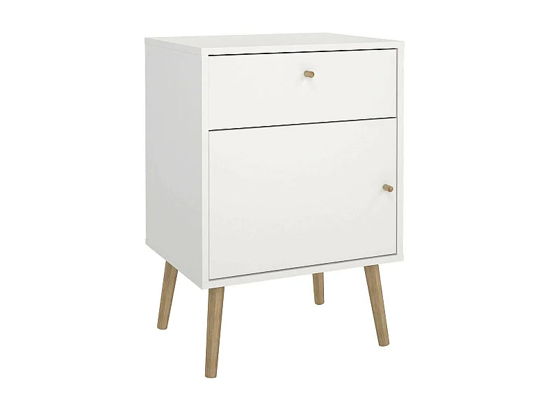 Mea de noche Dal, Cómoda baja, Meilla de noche, Etante de la cama, 50x39 h72 cm, Blanco