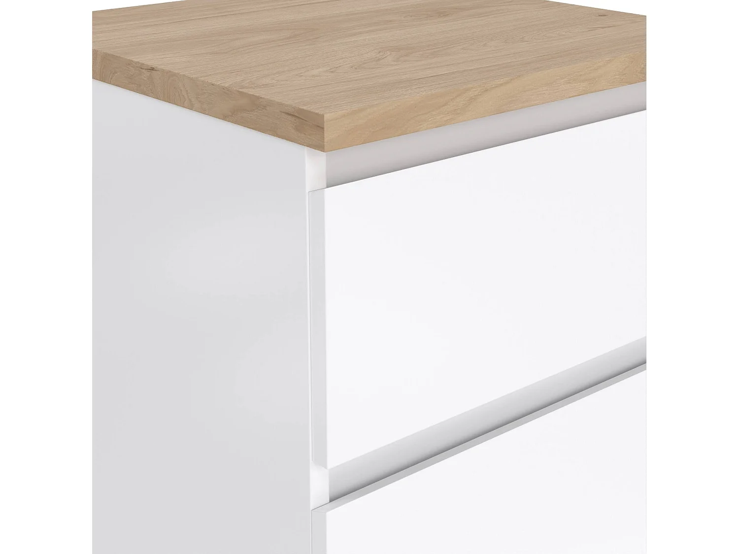 Chevet Francoise, Commode basse, Table de nuit, Étagère de chevet, 40x40 h70 cm, Blanc et Chêne clair
