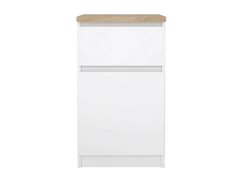 Chevet Francoise, Commode basse, Table de nuit, Étagère de chevet, 40x40 h70 cm, Blanc et Chêne clair