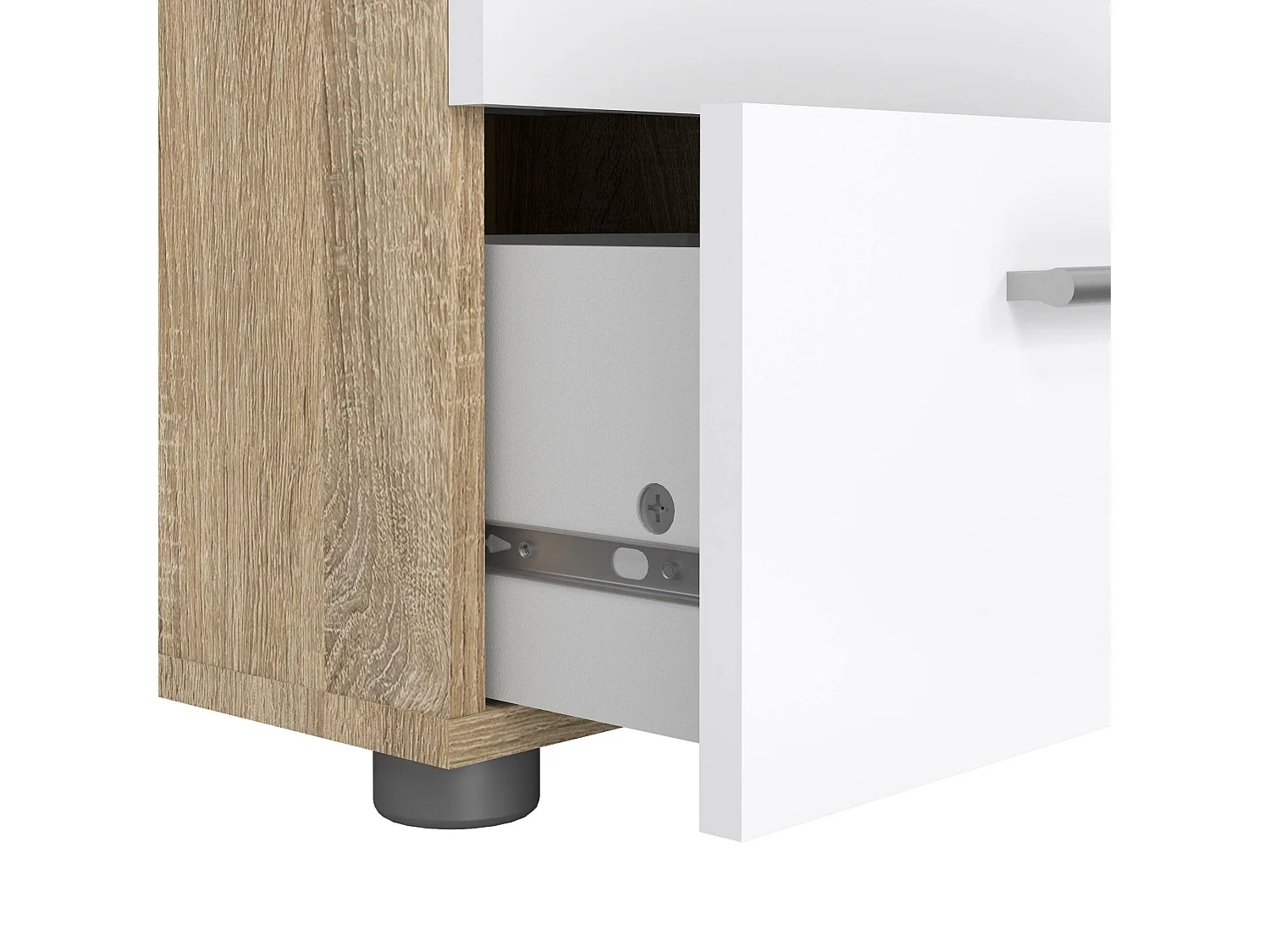 Chevet Druotol, Commode basse, Table de nuit, Étagère de chevet, 40x40 h42 cm, Chêne et Blanc