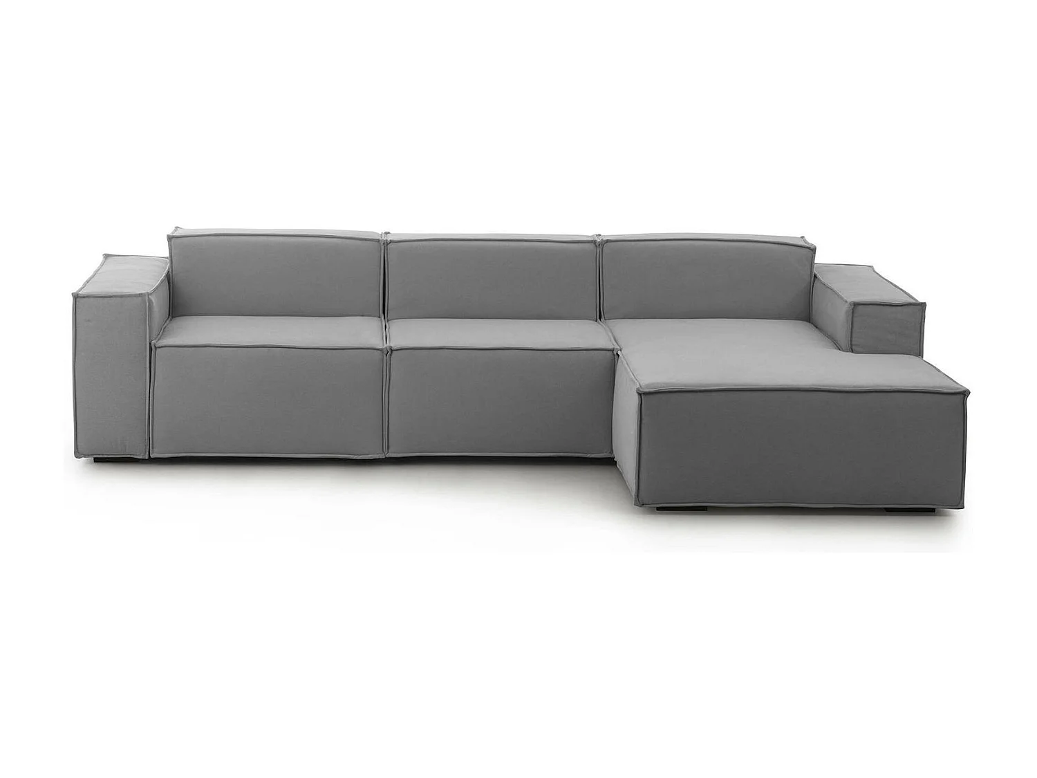 Festes Sofa Ddzek, Modulares 3-Sitzer-Sofa mit rechter Halbinsel, 100% Made in Italy, Modernes Sofa aus Stoff, Cm 300x170h70, Grau
