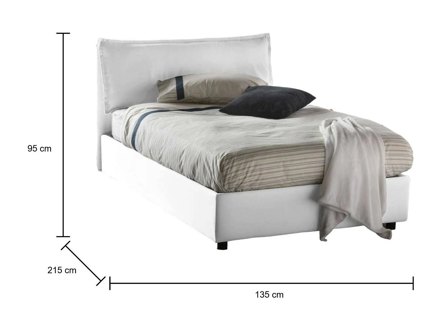 Lit double Dbegi, lit coffre avec revêtement en tissu, 100% Made in Italy, ouverture frontale, adapté pour matelas 120x200 cm, blanc