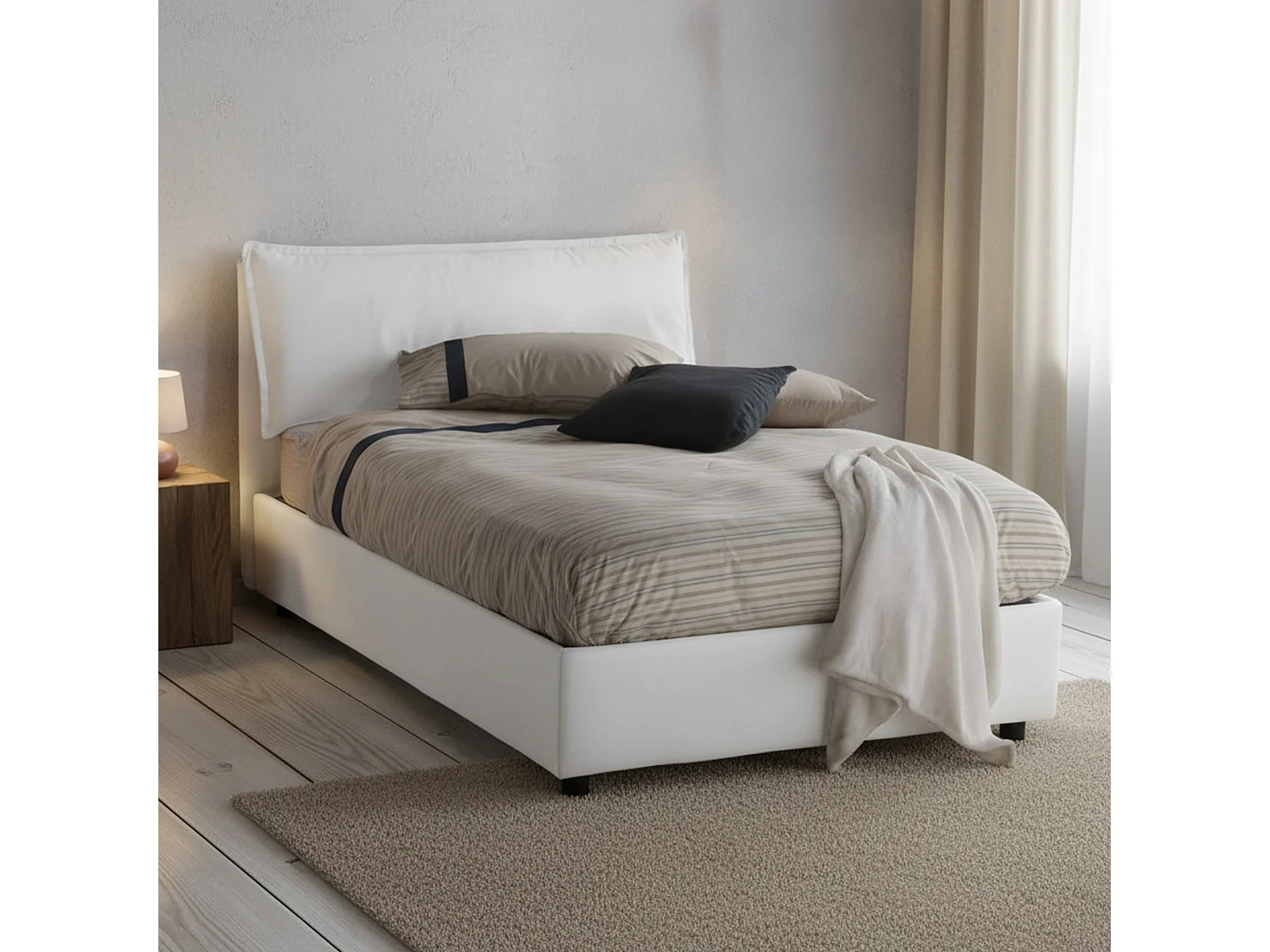 Lit double Dbegi, lit coffre avec revêtement en tissu, 100% Made in Italy, ouverture frontale, adapté pour matelas 120x200 cm, blanc