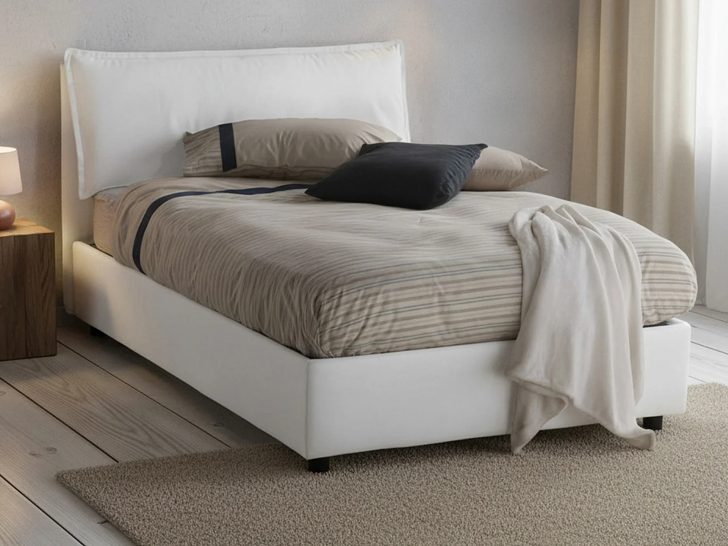 Dbegi tweepersoonsbed, Opbergbed met stoffen bekleding, 100% Made in Italy, Opening aan de voorkant, geschikt voor matras van 120x200 cm, Wit
