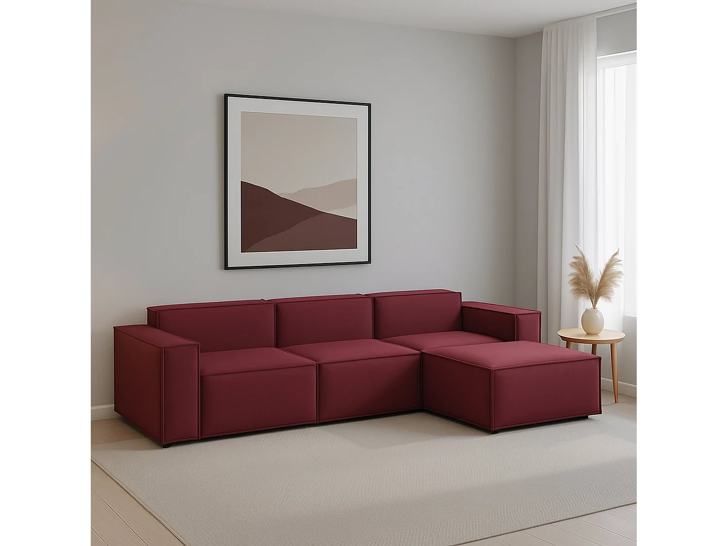 Talamo Italia Vast Bankstel met Chaise longue 170x300 cm Rood, Afneembaar, Modulair, Oeko-Tex Gecertificeerd, Wasbaar, Made in Italy
