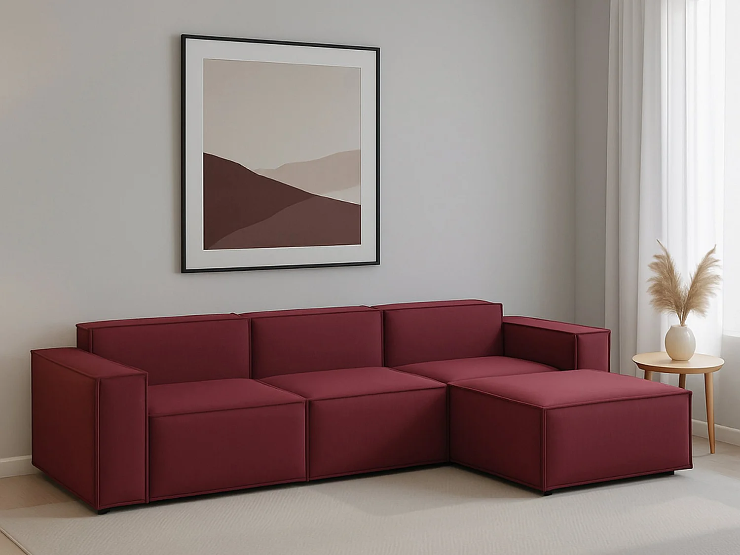 Sofá fixo Giovanna, sofá modular de 3 lugares com península direita, 100% Made in Italy, Sofá de tecido moderno, 300x170h70 cm, Vermelho